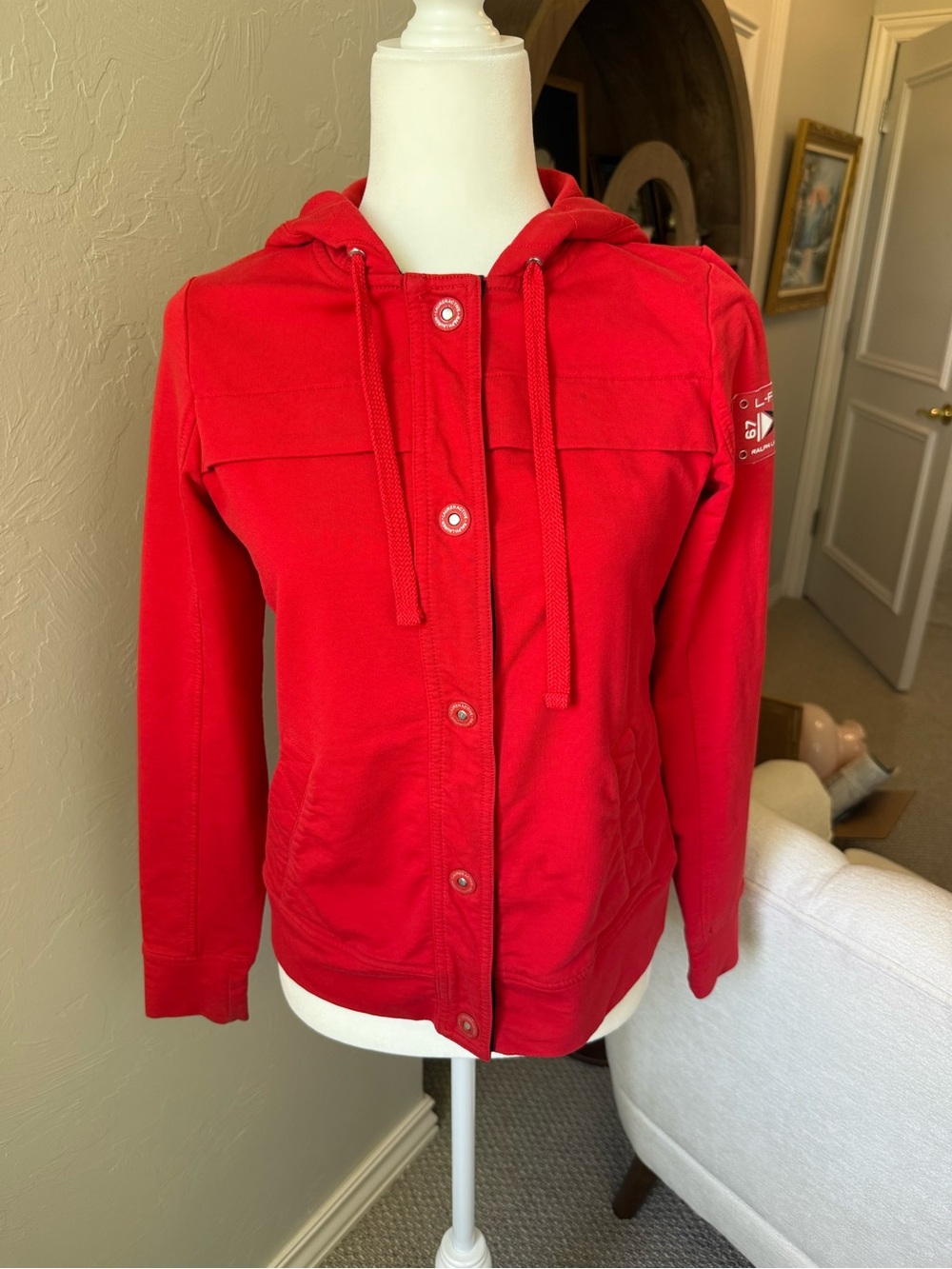 Lauren Ralph Lauren Active Nautical Sailing Hooded Jacket Red Navy S